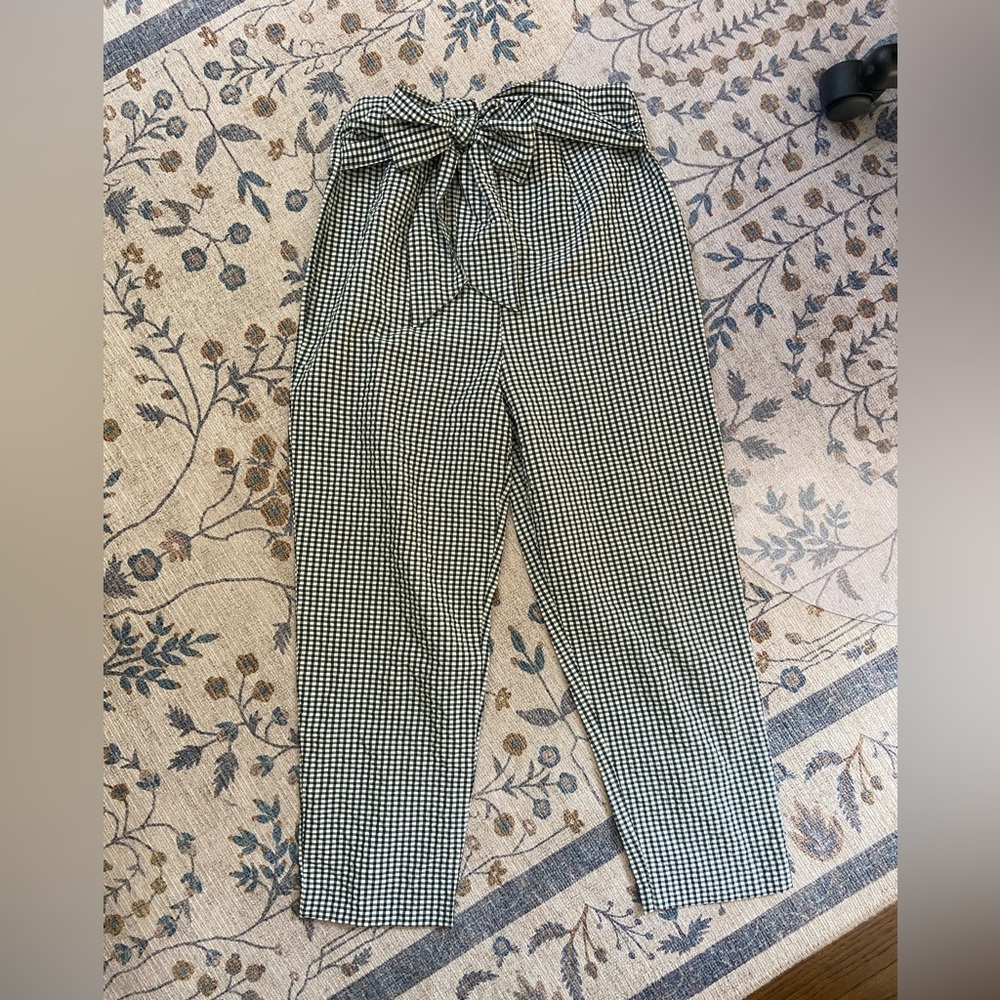 Free People Emerald Green Gingham Pants with Bow size 6